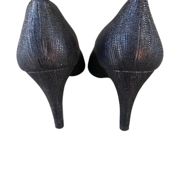 Stuart Weitzman Black Textured Leather Pointed Toe Pumps Size 7.5 Womens Heels - Picture 3 of 6